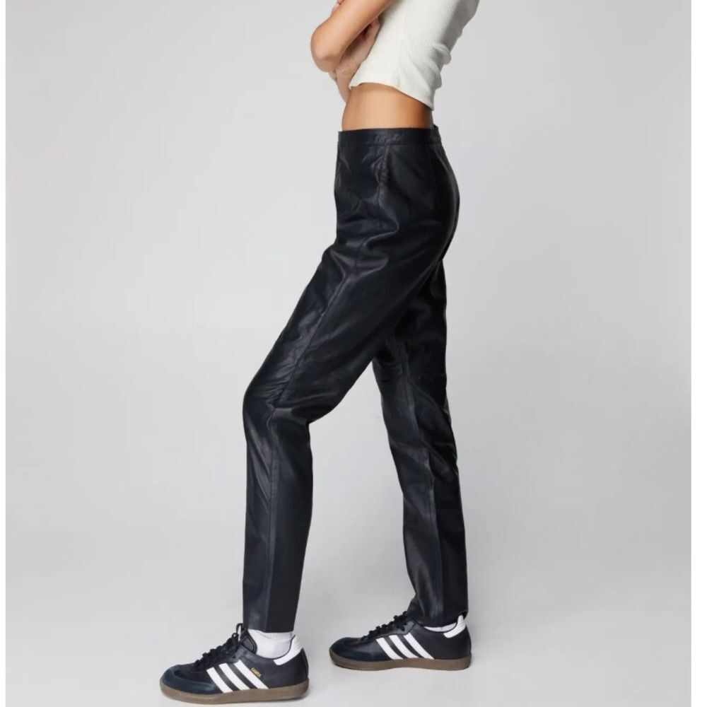 NWT Nasty Gal real leather black skinny leg trouser pants high rise size 2 NEW